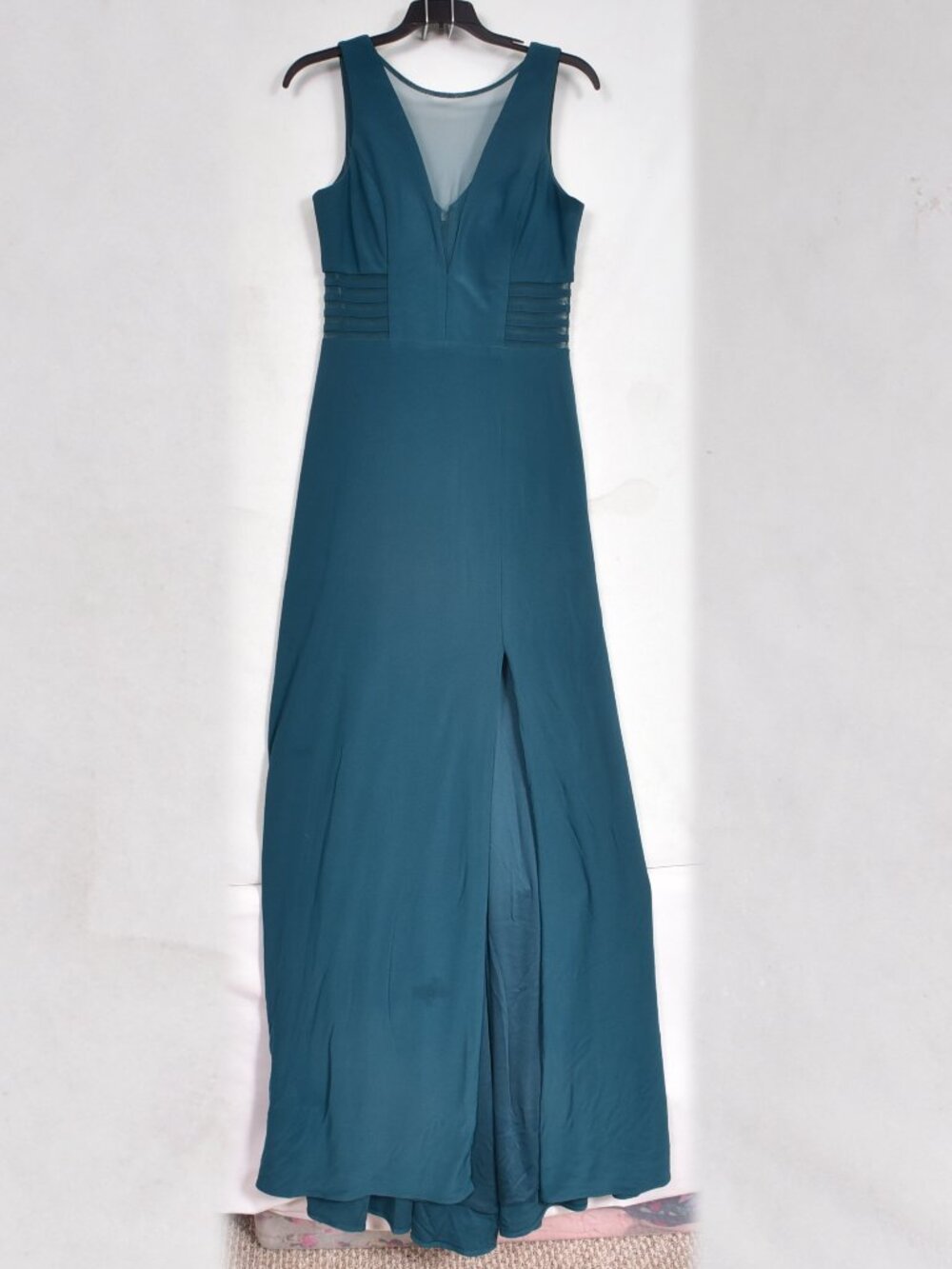 Morgan & Co. Juniors Green Illusion V-Neck Side Slit A-Line Dress Size 9/10